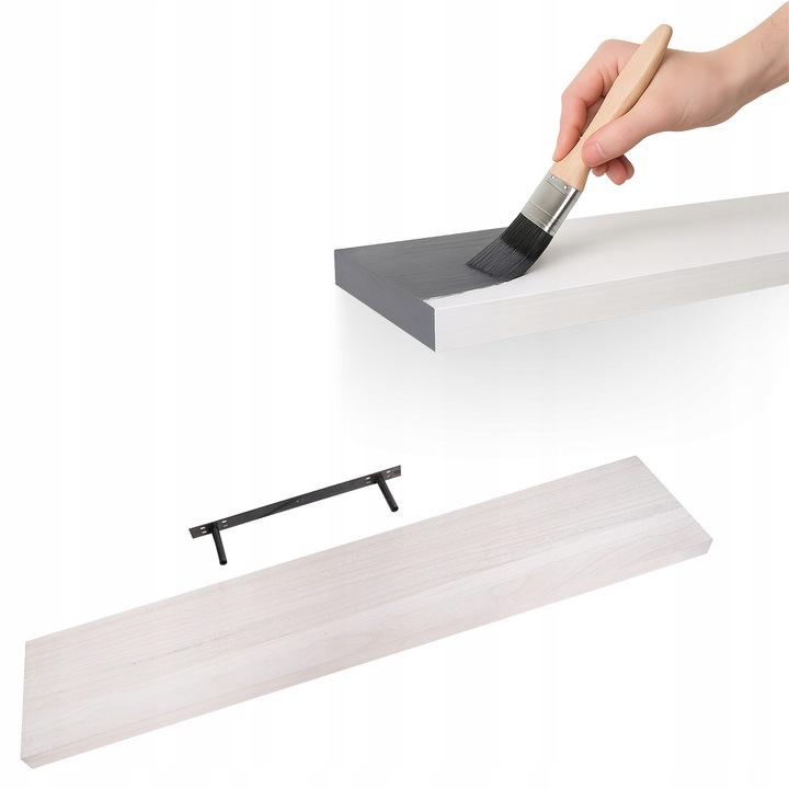 Raft De Perete Suspendat, INTEGRI, Model Luonto, Montare Invizibila, Suporturi Ascunse In Raft, Calitate Inalta, Orificii De Montaj Suplimentare, Capacitate Mare De Incarcare, Design Elegant, 118 x 23 cm, Alb