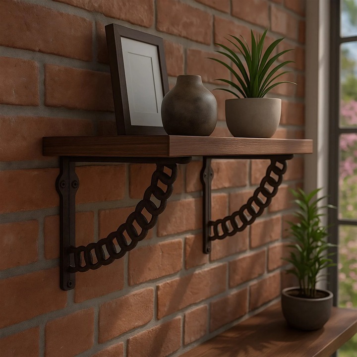 Antik öntöttvas polctartók, láncos kivitel, 2 darabos készlet