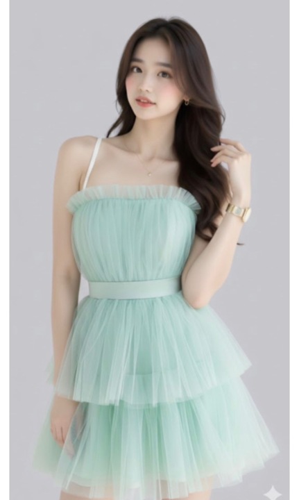 Rochie scurta de seara, in nuanta pastel mint, cu volane din tulle si curea decorativa, Mint