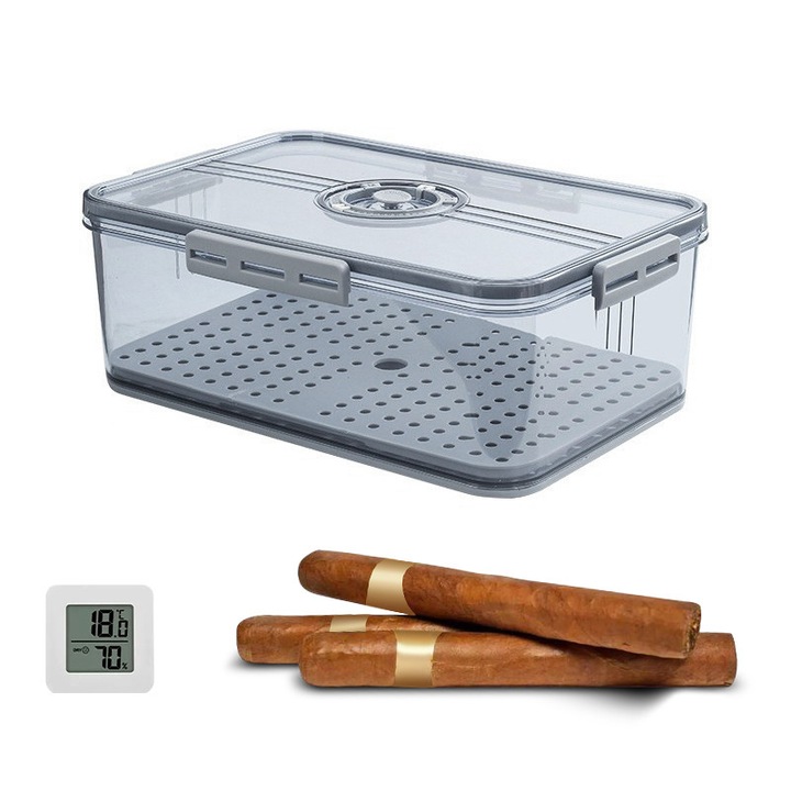 Cutie Umidificatoare pentru Trabucuri Lock&Lock - Portabila, Etansa, cu Capacitate Mare. Sistem de Umidificare Temporizata, Ideala pentru Maturare si Depozitare Sigura