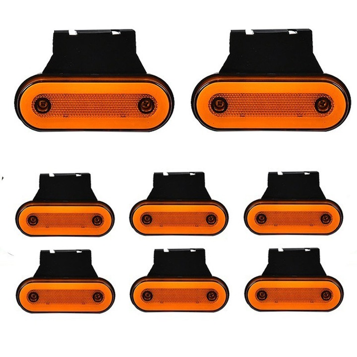 Комплект странични габаритни светлини, 8 броя, LED, с монтажни скоби, 12-24 V, неонов ефект, жълт