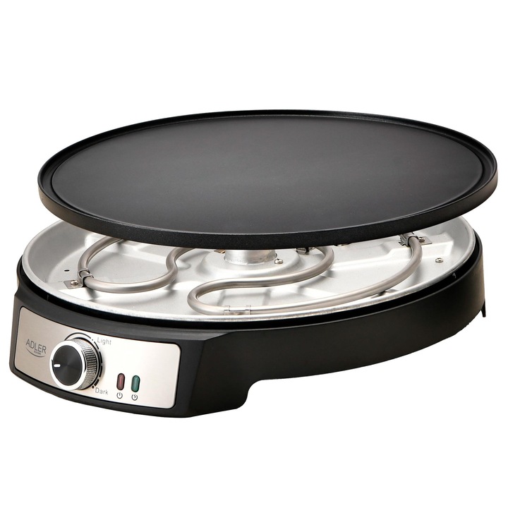 Set Aparat De Gatit Clatite Cu Accesorii, Adler, Ad3093, Putere Maxima 1600 W, Strat Antiaderent, Reglare Continua A Temperaturii, Placa Detasabila, Dubla, 7.2 x 33 x 30.5 cm, Negru