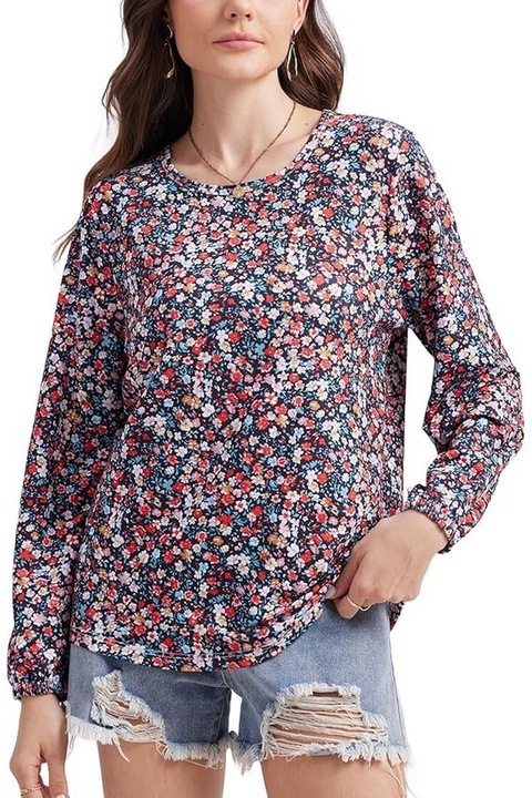 Bluza cu maneca lunga dama, imprimeu flori multicolor, ANYFITTING