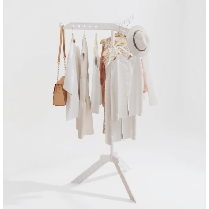 Uscator de Rufe Vertical, Pliabil, cu 3 Brate Rotative 360° - Pentru Balcon, Interior, Exterior, Alb