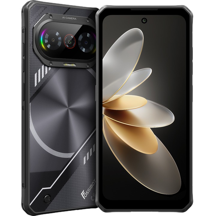 Telefon mobil FOSSIBOT F114, 4G, Dual SIM, Octa-Core, 6.75-inch IPS, 12GB RAM, 128GB, GPS, RGB Light, NFC, 5000mAh, IP68/IP69K, Android 15, Black