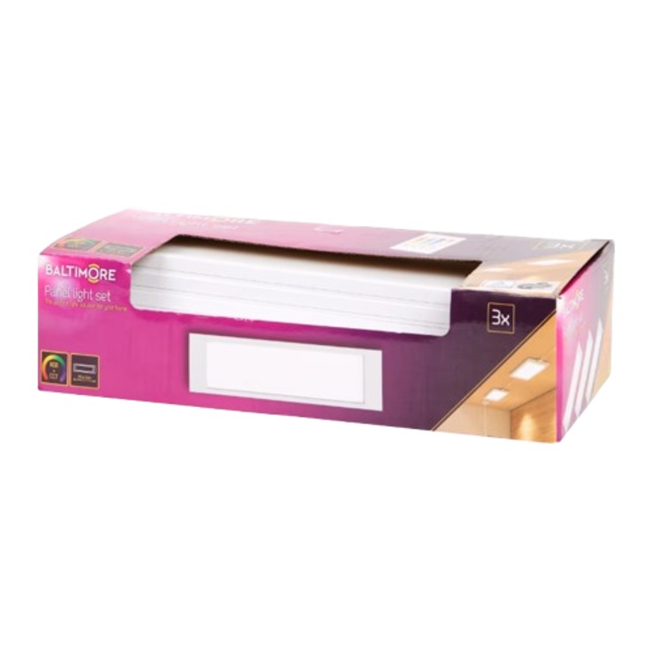 Panou de iluminat LED Baltimore, Set 3 buc., Lumina Alb Cald/Multicolor, 2 Moduri, Telecomanda, Accesorii Fixare Incluse