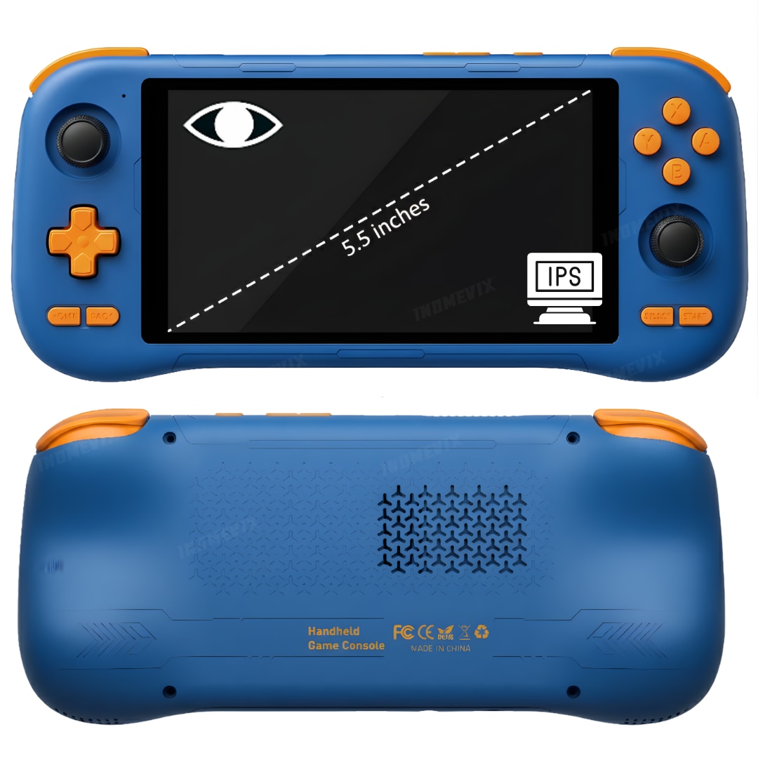 Consola Gaming Android 14 INOMEVIX®, Ecran IPS 5.5", Octa-Core, 6GB RAM, 128GB, peste 25.000 jocuri, emulare PS2/PSP/retro, compatibilitate Google Play, WiFi 5G, streaming PC cu Moonlight si Steam Link, Consola jocuri adulti si copii, Consola portabila