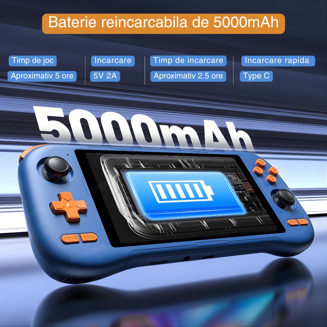 Consola Gaming Android 14 INOMEVIX®, Ecran IPS 5.5", Octa-Core, 6GB RAM, 128GB, peste 25.000 jocuri, emulare PS2/PSP/retro, compatibilitate Google Play, WiFi 5G, streaming PC cu Moonlight si Steam Link, Consola jocuri adulti si copii, Consola portabila