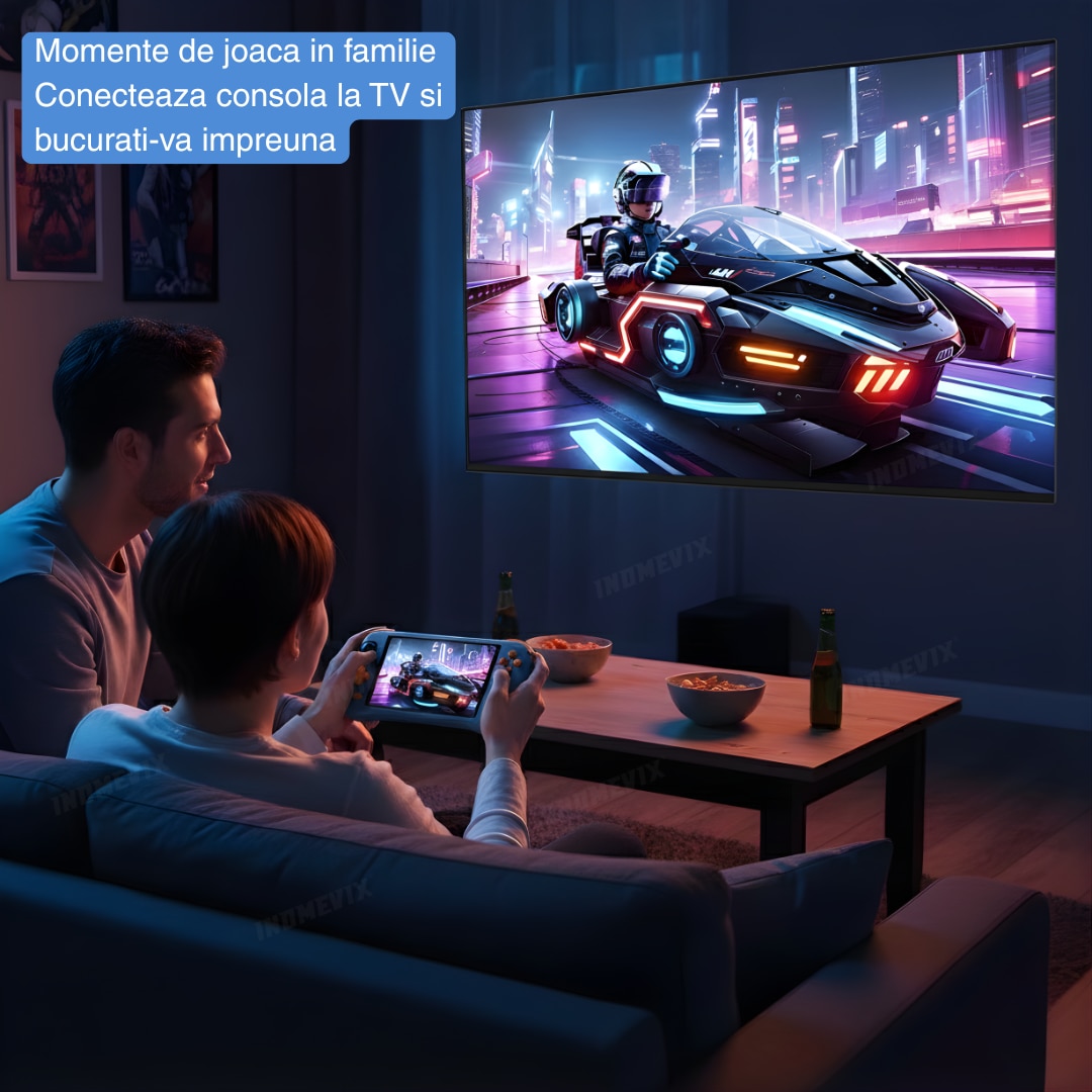 Consola Gaming Android 14 INOMEVIX®, Ecran IPS 5.5", Octa-Core, 6GB RAM, 128GB, peste 25.000 jocuri, emulare PS2/PSP/retro, compatibilitate Google Play, WiFi 5G, streaming PC cu Moonlight si Steam Link, Consola jocuri adulti si copii, Consola portabila
