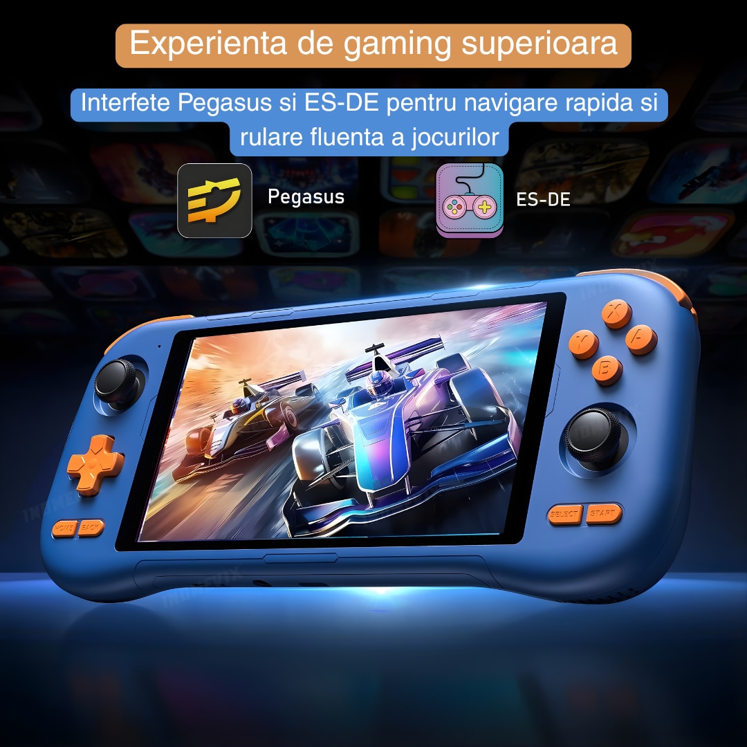 Consola Gaming Android 14 INOMEVIX®, Ecran IPS 5.5", Octa-Core, 6GB RAM, 128GB, peste 25.000 jocuri, emulare PS2/PSP/retro, compatibilitate Google Play, WiFi 5G, streaming PC cu Moonlight si Steam Link, Consola jocuri adulti si copii, Consola portabila