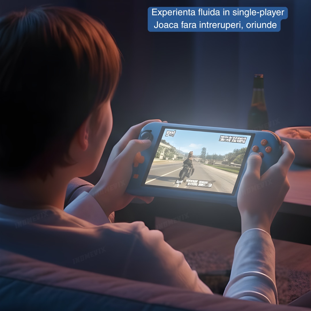 Consola Gaming Android 14 INOMEVIX®, Ecran IPS 5.5", Octa-Core, 6GB RAM, 128GB, peste 25.000 jocuri, emulare PS2/PSP/retro, compatibilitate Google Play, WiFi 5G, streaming PC cu Moonlight si Steam Link, Consola jocuri adulti si copii, Consola portabila