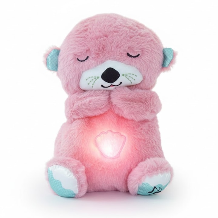 Vidra Plüssjáték / Rózsaszín Vidra, Interaktív, 30 cm, Alvásjavító funkció, Lélegzés imitáció, Rezgések, Nyugtató Zene és Meleg Fény