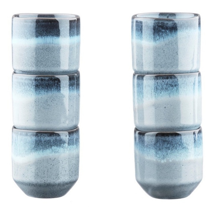 Set 6 Cesti de cafea, GENESIS Sea, ceramica glazurata, 150ml, albastru deschis