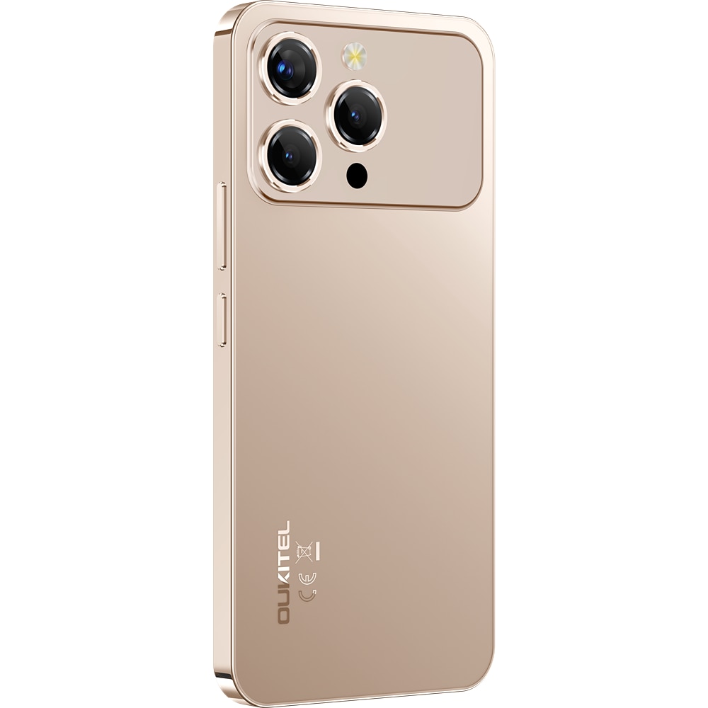 Telefon mobil Oukitel P1 Pro, 4G, Dual SIM, Octa-Core Helio G100, 6.7-inch AMOLED FHD+ 120Hz, 32GB RAM / 512GB, Dynamic Island, In-Display Fingerprint, 5150mAh, NFC, Android 15, Gold
