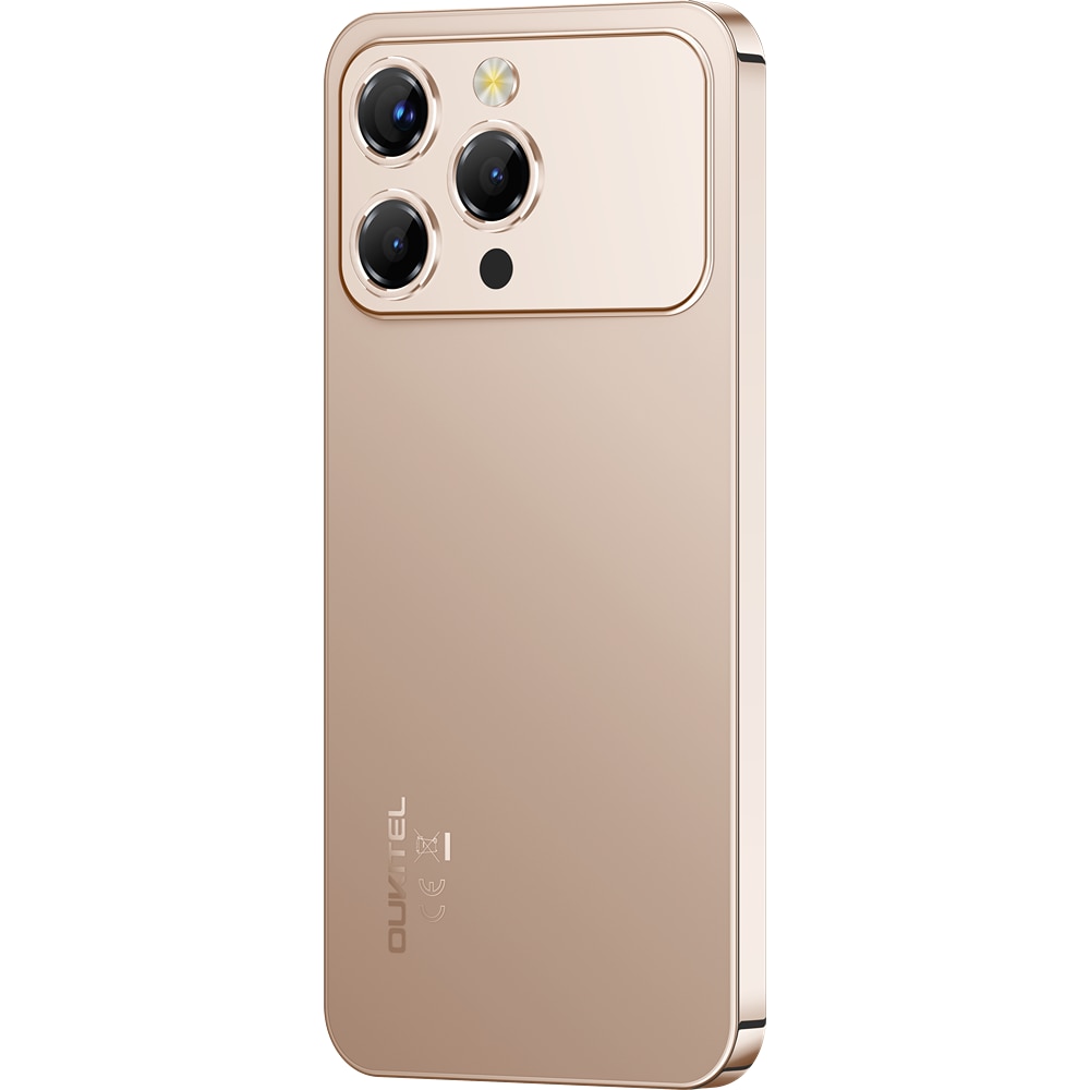 Telefon mobil Oukitel P1 Pro, 4G, Dual SIM, Octa-Core Helio G100, 6.7-inch AMOLED FHD+ 120Hz, 32GB RAM / 512GB, Dynamic Island, In-Display Fingerprint, 5150mAh, NFC, Android 15, Gold