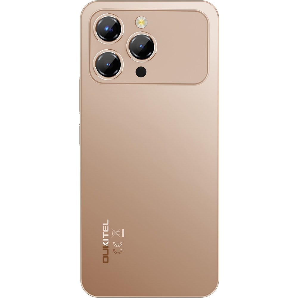 Telefon mobil Oukitel P1 Pro, 4G, Dual SIM, Octa-Core Helio G100, 6.7-inch AMOLED FHD+ 120Hz, 32GB RAM / 512GB, Dynamic Island, In-Display Fingerprint, 5150mAh, NFC, Android 15, Gold
