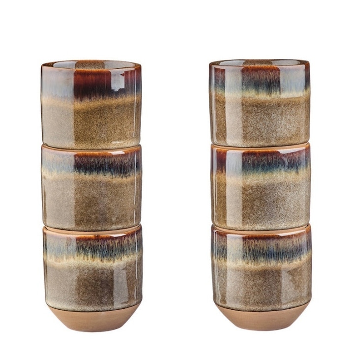 Set 6 Cesti de cafea, GENESIS Basalt, ceramica glazurata, 150ml, maro vulcanic