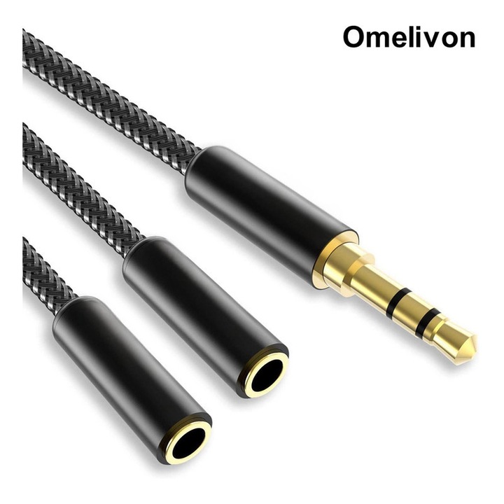 Omelivon 3.5mm audio kábel, kettős csatlakozás, fekete, 1m