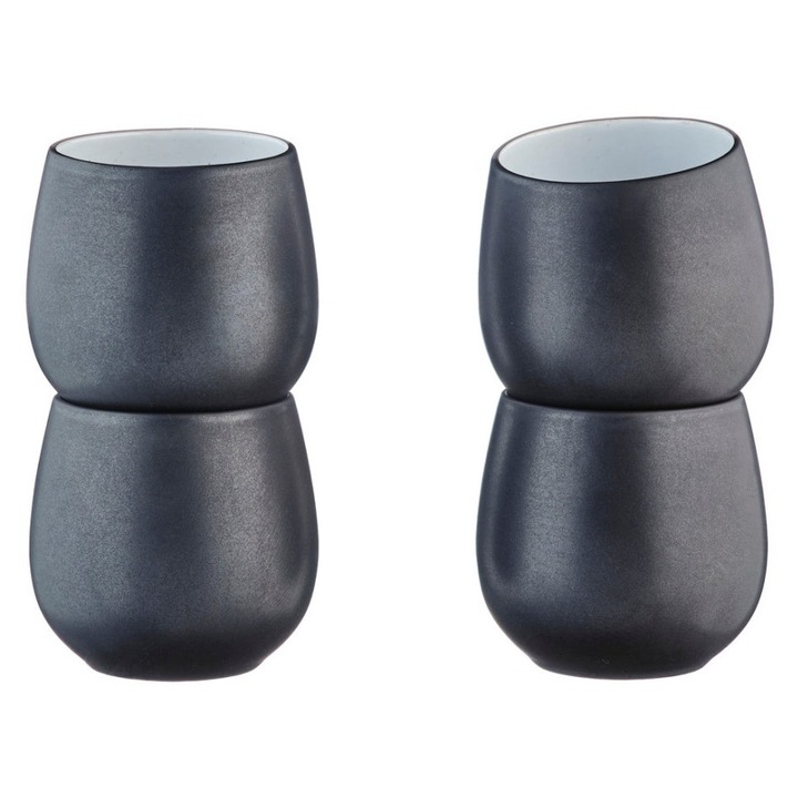 Set 4 Cani pentru Cafea/Latte Björn, ceramica, negru mat, 400ml, 8.5x9.5cm