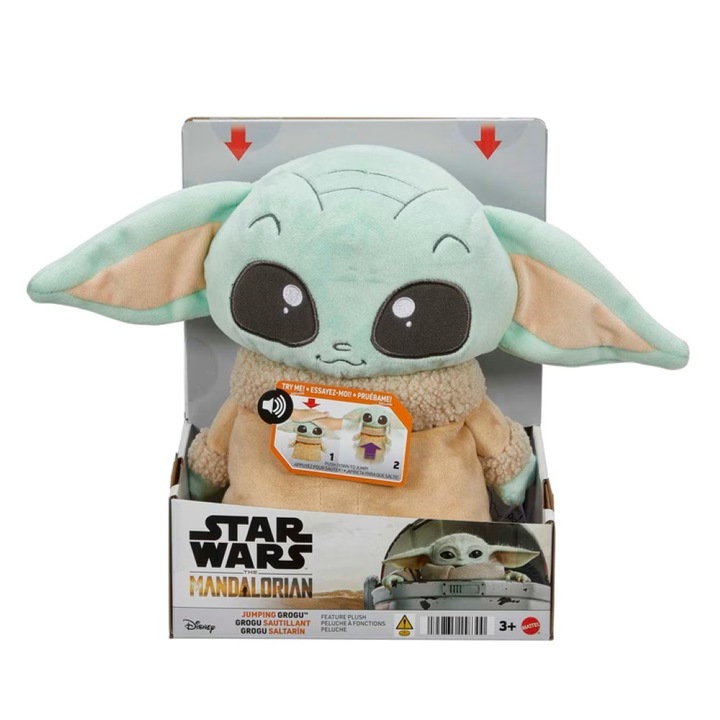Interaktív Baby Yoda (Grogu) plüssjáték – Star Wars The Mandalorian, hangokkal, 28 cm, Mattel