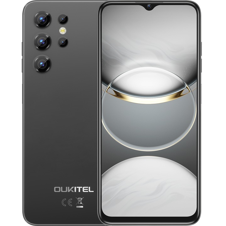 Мобилен телефон Oukitel C1 (2025), 4G, Dual SIM, осемядрен, 6.56-инчов IPS 90Hz, 16GB RAM, 128GB, пръстов отпечатък, 5150mAh, Android 15, черен