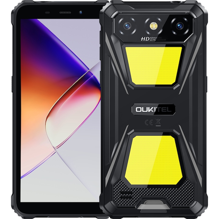 Мобилен телефон Oukitel G5, Dual SIM, 4G, осемядрен, IPS 6.0-инчов HD+, 16GB RAM, 64GB, мощна SOS фенерче, 6300mAh, IP68/IP69K, Android 14, черен