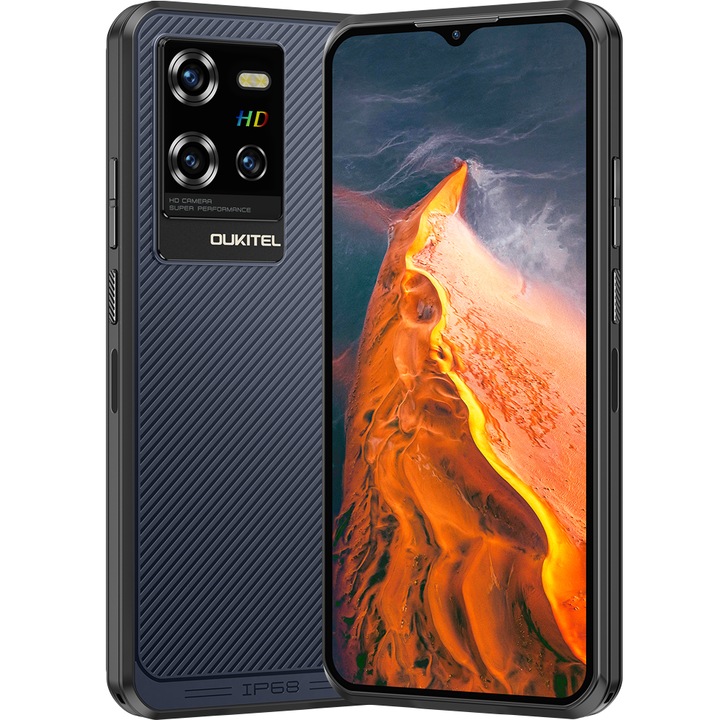 Мобилен телефон Oukitel WP50, 5G, Dual SIM, Octa-Core Dimensity 6100+, IPS 6.6' HD+, 16GB RAM, 256GB, Сензор за пръстови отпечатъци, Face Unlock, 6500mAh, IP68/IP69K, NFC, Android 14, Тъмно син