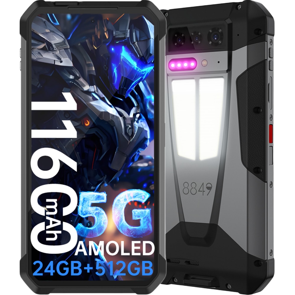 Telefon mobil Unihertz TANK 4, 5G, Dual SIM, Dimensity 7300, AMOLED 6.78-inch 120Hz, 24GB RAM (12GB + 12GB ext), 512GB, Proiector Video Incorporat 720p, 11600mAh, 66W, NFC, IP68/IP69, Android 15