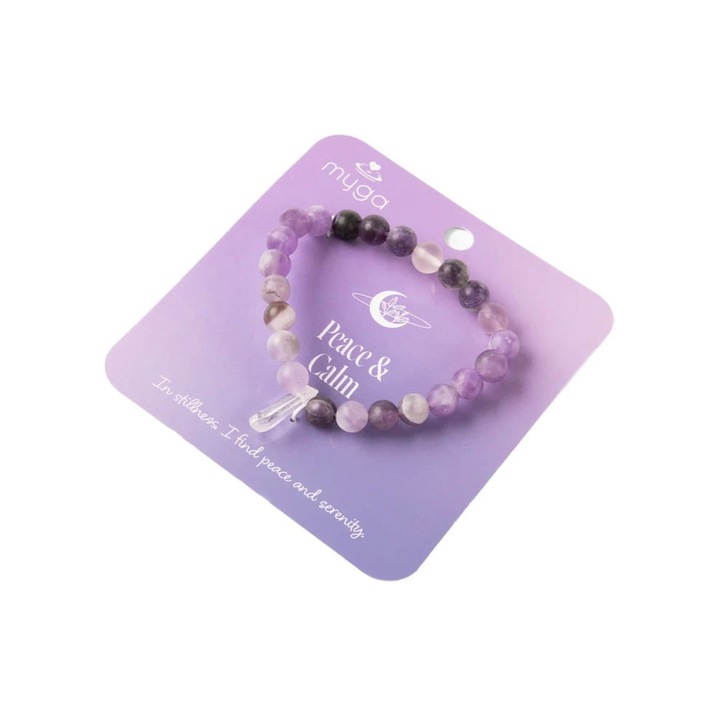 Bratara dama, Myga, cristale naturale, violet, 18,5 cm