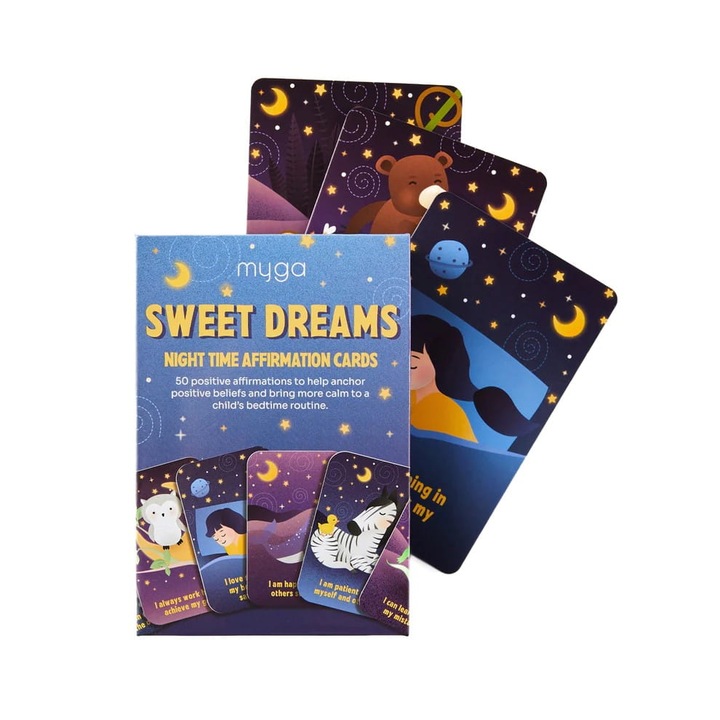 Set de 50 carti afirmative Sweet Dreams, ilustratii pastelate, 80x125mm, pentru copii 3-12 ani