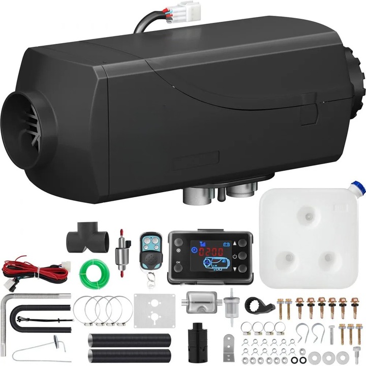 Incalzitor aer diesel 12V, 5 kW, cu afisaj LCD si amortizor, pentru rulote, camioane, remorci si barci