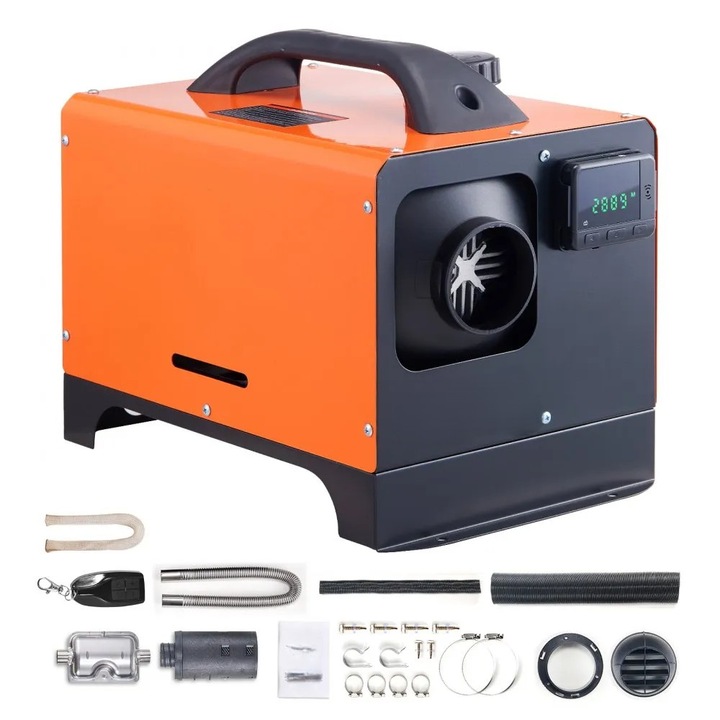 Incalzitor aer diesel All-in-One 12V, 5 kW, portabil, cu rezervor 5 L, afisaj LCD si telecomanda, pentru rulote, campervan-uri, barci si remorci