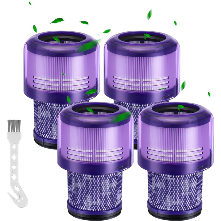 Set 4 Filtru de aspirator pentru Dyson, Bedee, compatibil cu aspiratorul Dyson V11, SV14, V15, Cu perie de curatare, Violet