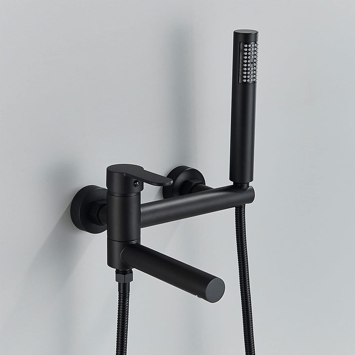 Baterie de Cada, Montaj pe Perete, Pipa Rotativa, Negru Mat, Cod 8093B