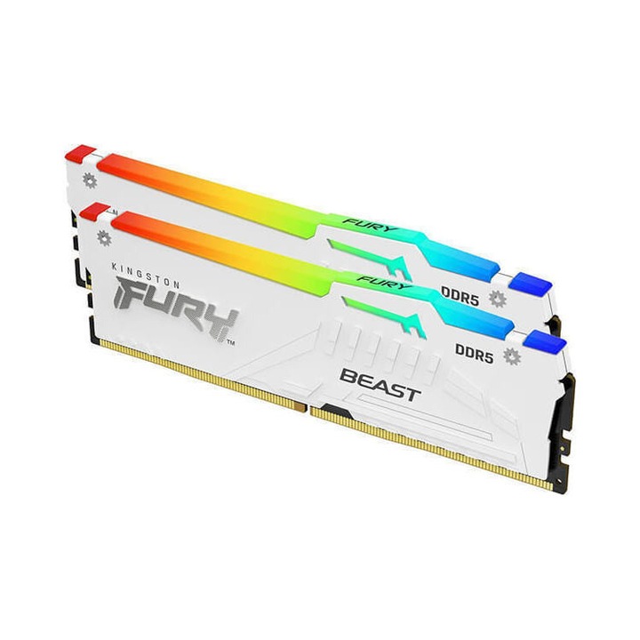 Memorie RAM Kingston FURY Beast DDR5, 5200MT/s, 16GB, set de 2, alb