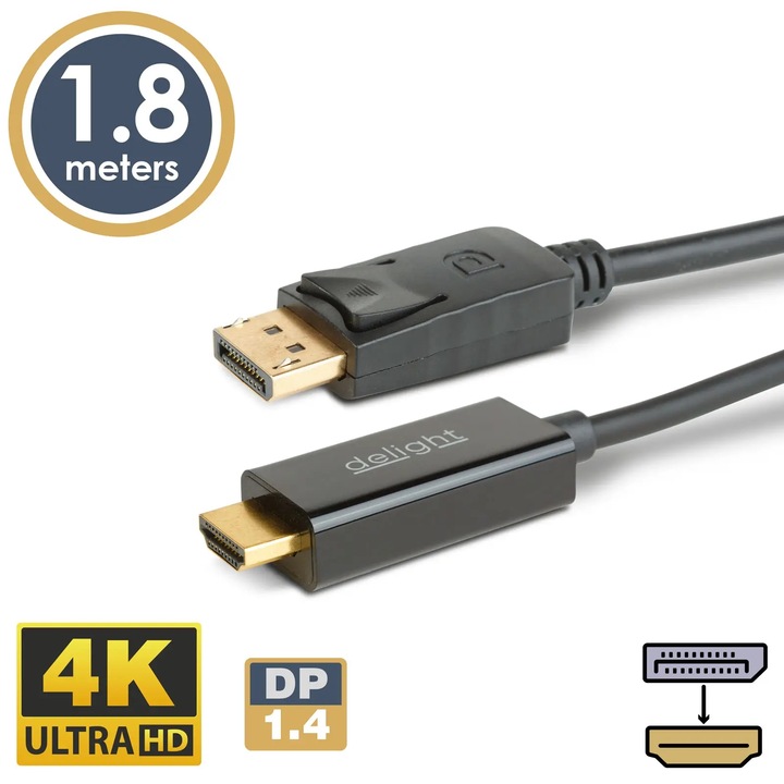 DisplayPort v1.4 – HDMI 4K HDR kábel 1.8m delight 20334