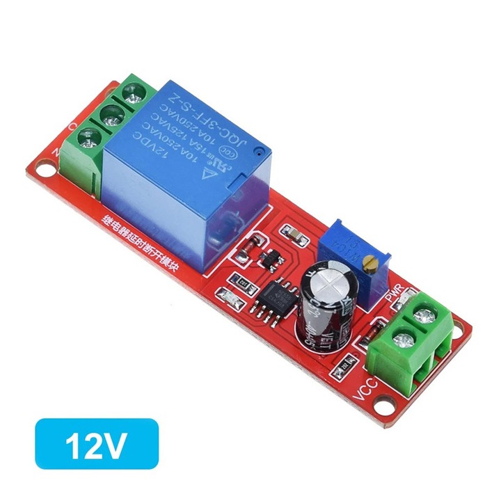 Modul releu cu temporizare NE555, 12V, 1 canal cu intarziere la pornire 0-10s