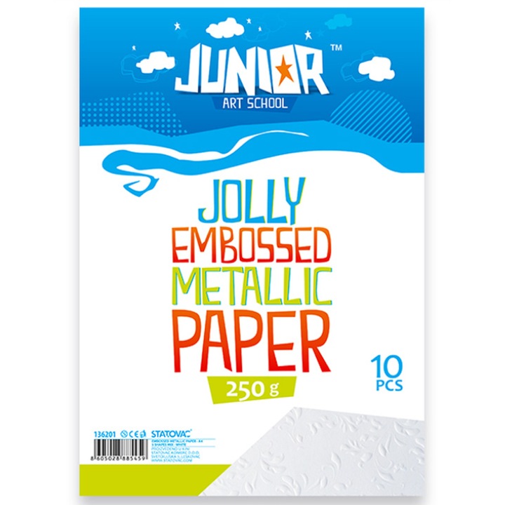 Set carton embosat metalic A4, 250g/m2, 2 coli x5 modele, Alb