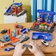 Комплект играчки 3 в 1 за паркинг, MorFansi®, бензиностанция, автомивка, ресторант, интерактивни образователни игри за изграждане на автомобили "Направи си сам", 3 години+, син