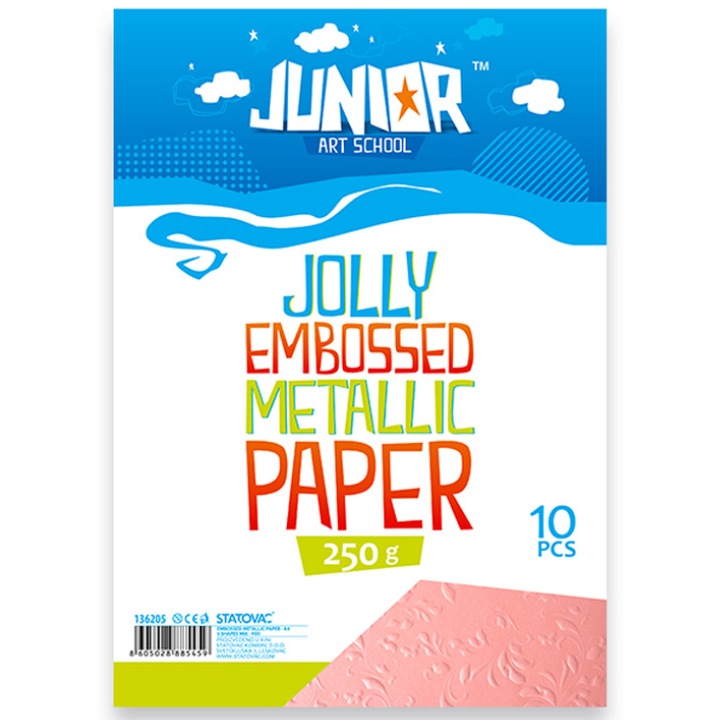 Set carton embosat metalic A4, 250g/m2, 2 coli x5 modele, roz