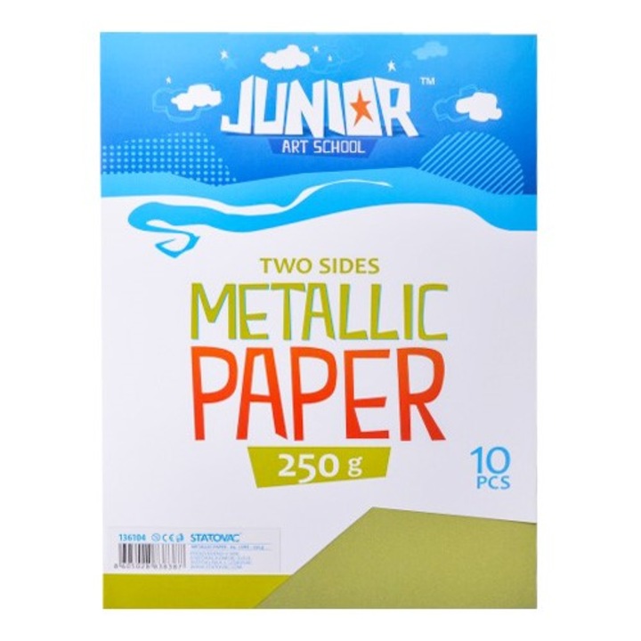 Set carton metalic A4, 10 coli, Junior, lime, 21cm