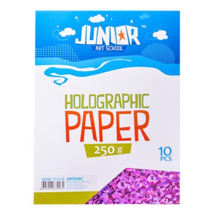 Set carton holografic A4, 10 coli, roz, Junior