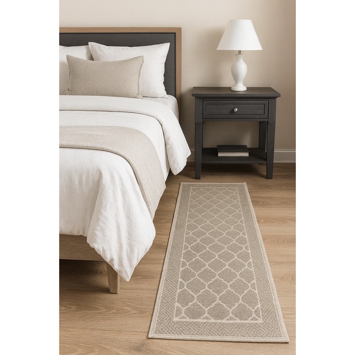 Covor din bumbac, model fagure, dimensiunea 80x200 cm, latte