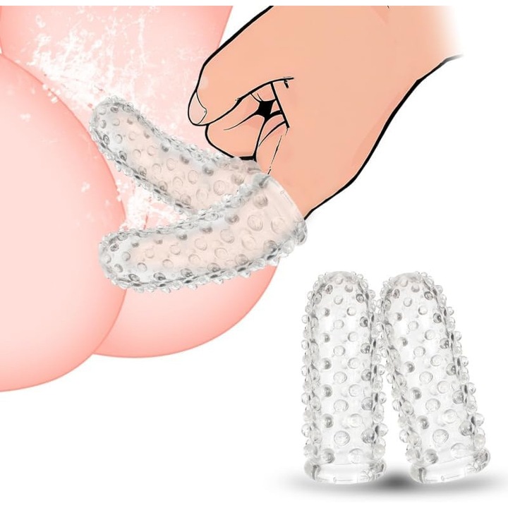 Set 2PCS jucării sexuale pentru degete, MingZhi, reutilizabile, transparente, ideale pentru stimulare clitoridiană și punctul G