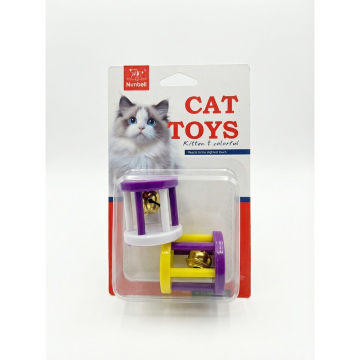 Играчка за котки с камбанки Nunbell ®, 2 броя, шумни играчки за тичане и скачане, подходяща за всички размери котки (случайни цветове)