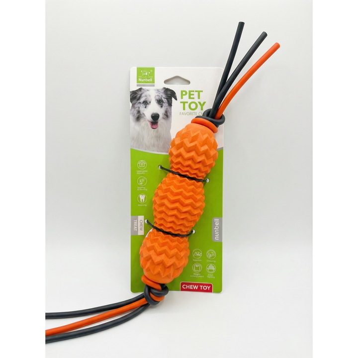 Nunbell Kutyajáték – Interaktív Rágójáték 3 TPR maggal és Tartós Kötéllel, Fogtisztító, Stresszoldó, narancssárga