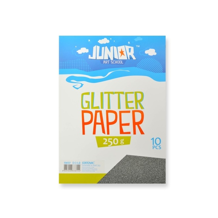 Set carton glitter A4, 250g/m2, 10 coli, Negru