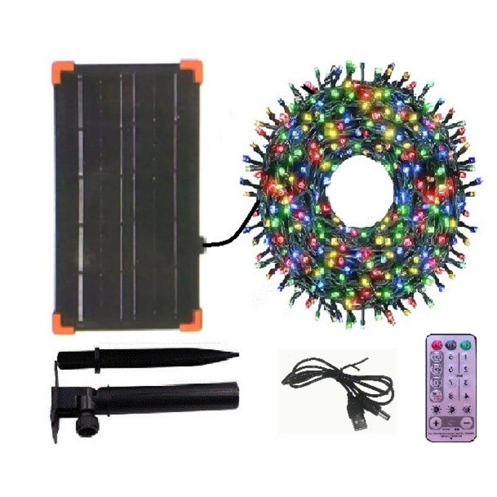 Instalație Crăciun 50m, Miro Power, 500 LED-uri, alimentare solară, multicolor, panou solar mare XL
