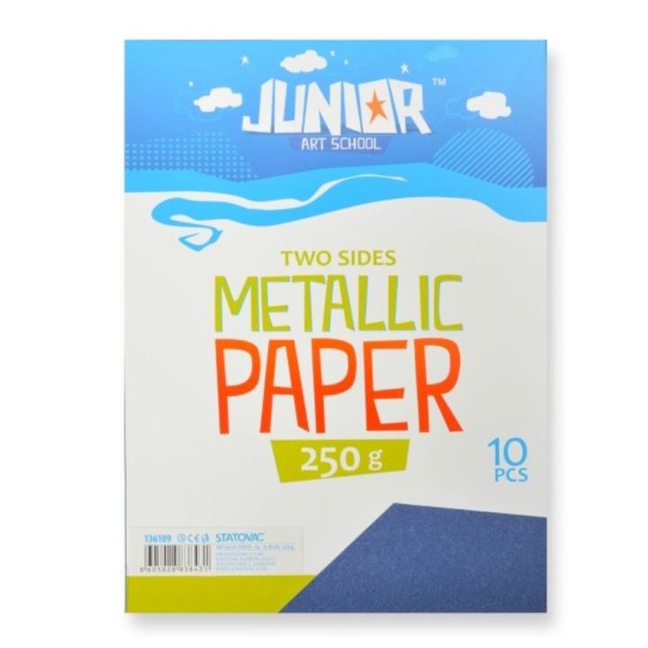 Set carton metalic A4, 10 coli, Junior, albastru inchis, 21x29.7cm