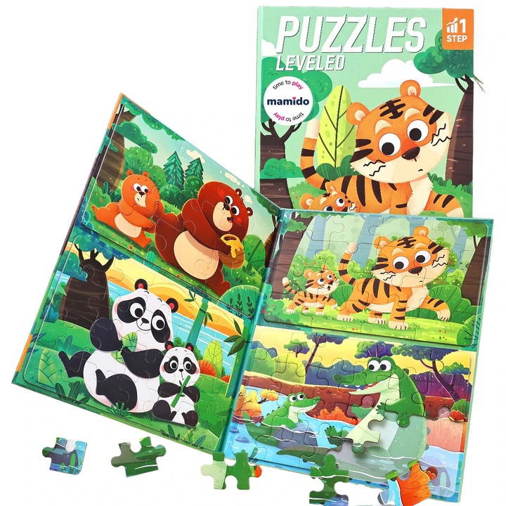 Mamido 4 az 1-ben mágneses puzzle készlet, állatok, 9-24 darab, többszínű